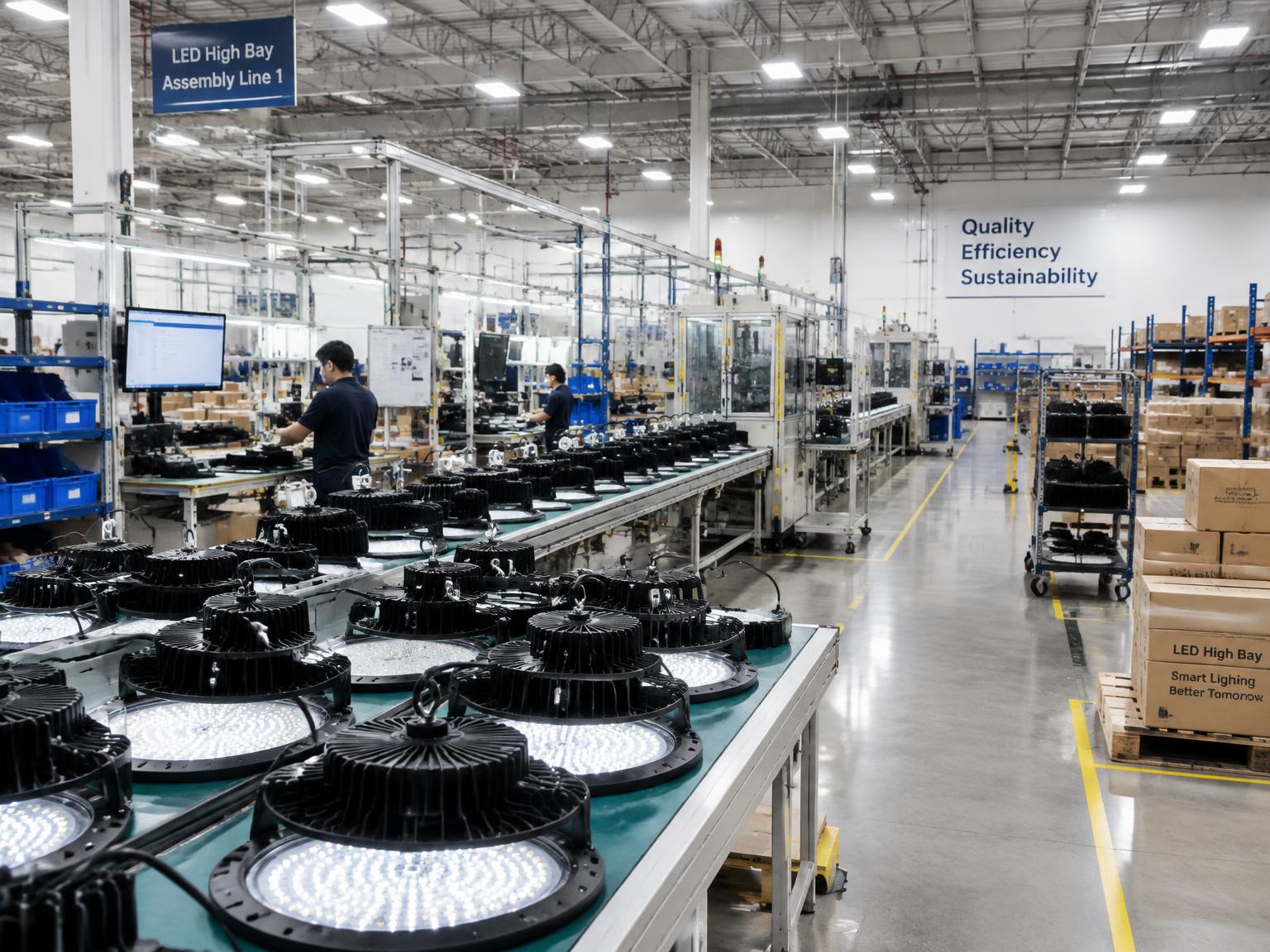Manufacturing facility operating under modern LED lighting